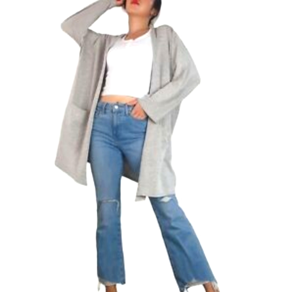 DONNI anthropologie gray stripe oversized kimono cardigan one size tall - Picture 1 of 6
